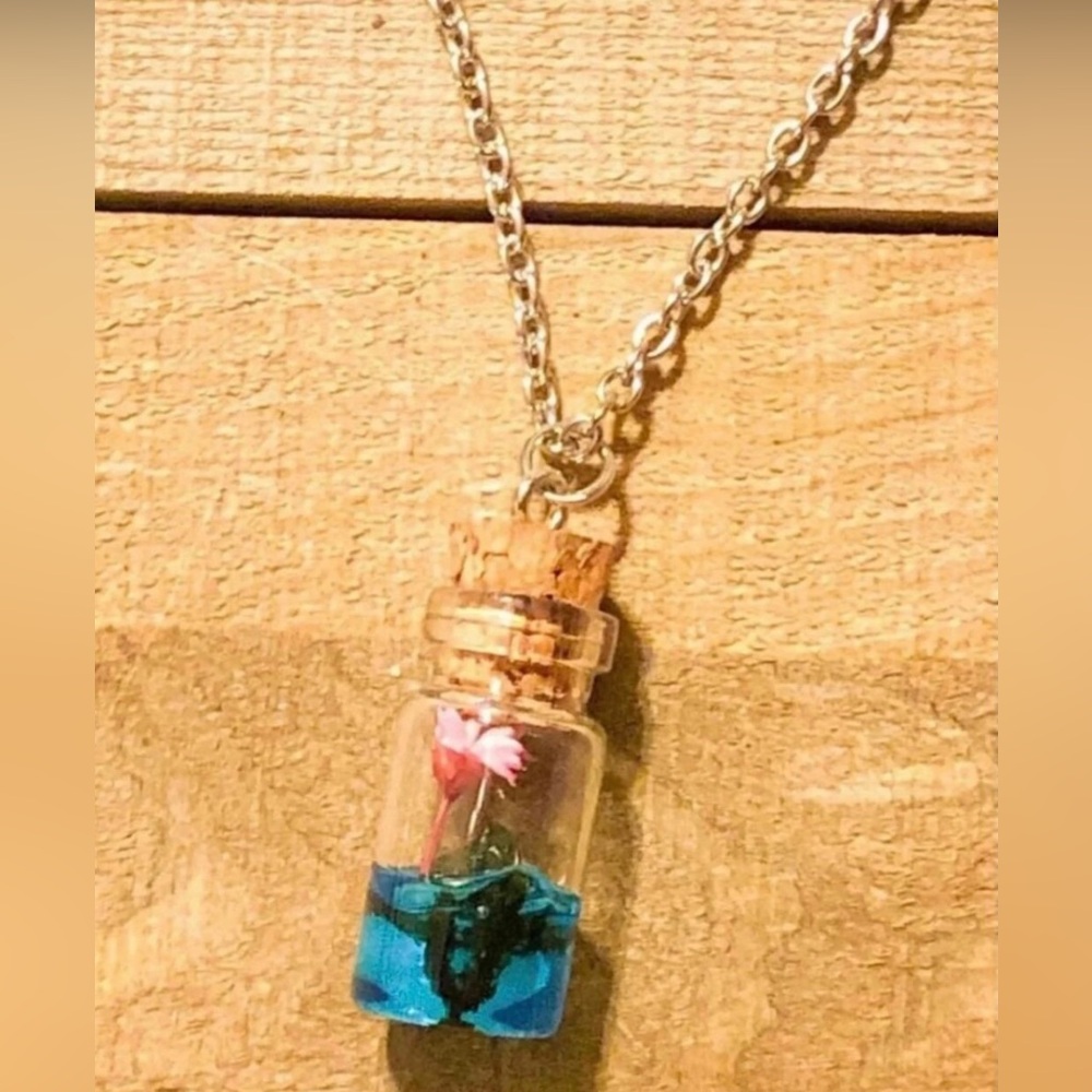 Flower In Glass Bottle Pendant Necklace